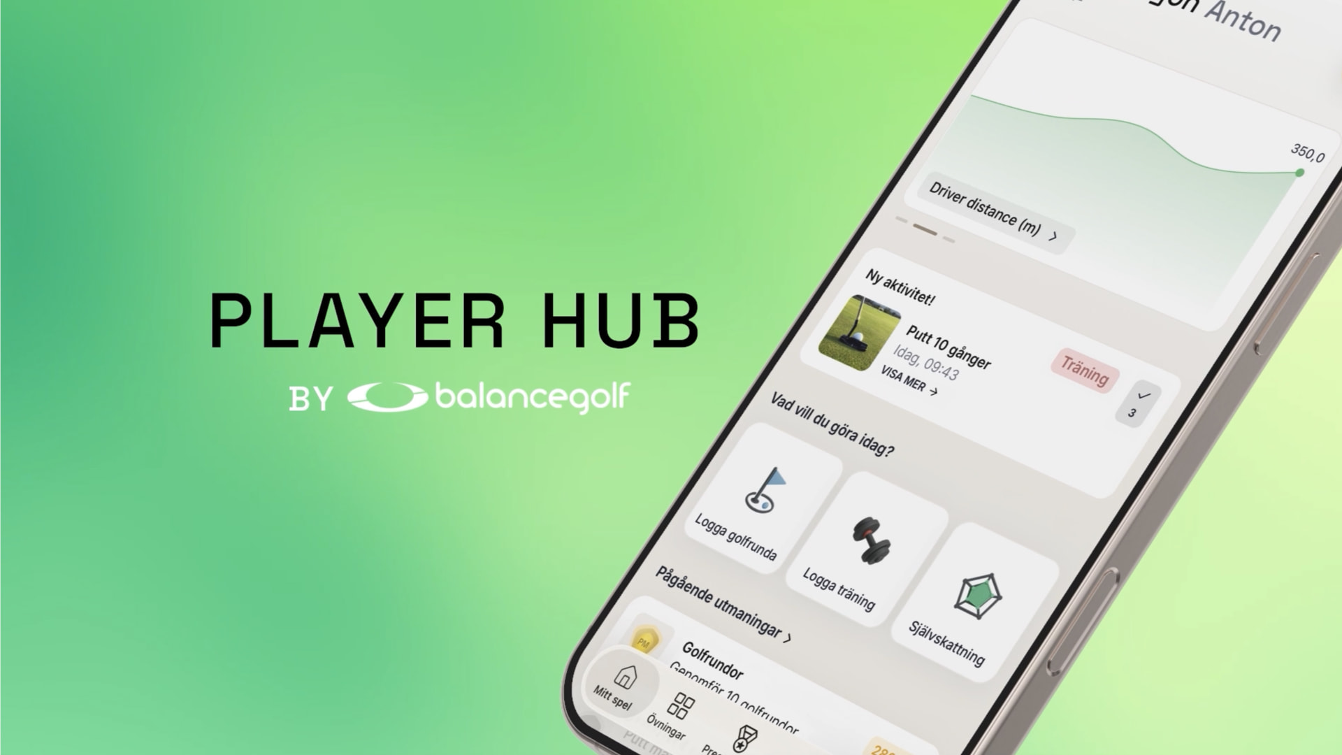 Player Hub app shown on a phone with green background